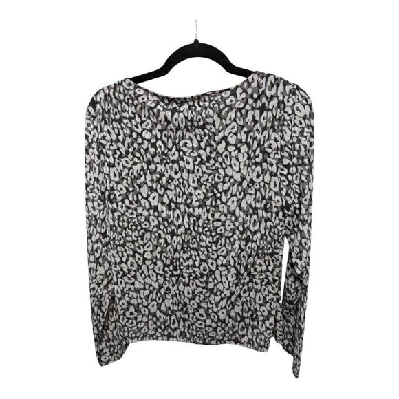Tahari Animal Print Long Sleeve Gray Black White Blouse with Bunched Front  Wome - Picture 2 of 5